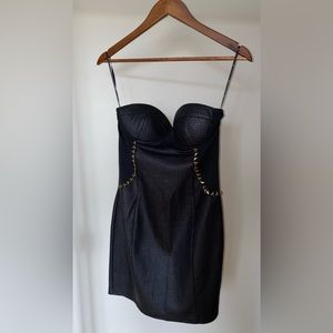 Faux snake skin leather print mini bodycon dress with gold studs.